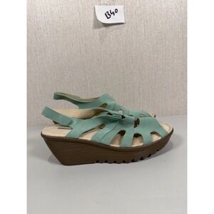 Skechers Memory Foam Open Toe Mint Womens Size 7 Wedge Suede Sandals